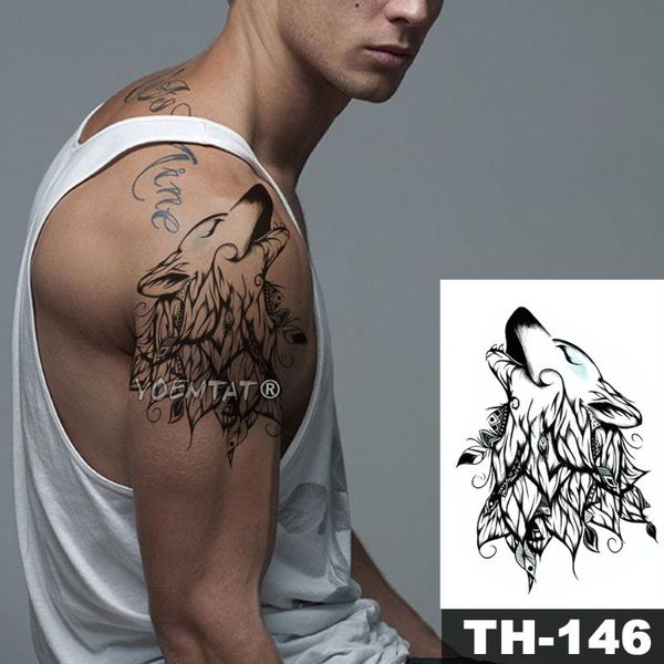 

temporary tattoos waterproof tattoo sticker line minimalist wolf pattern water transfer man body art flash fake tatoo