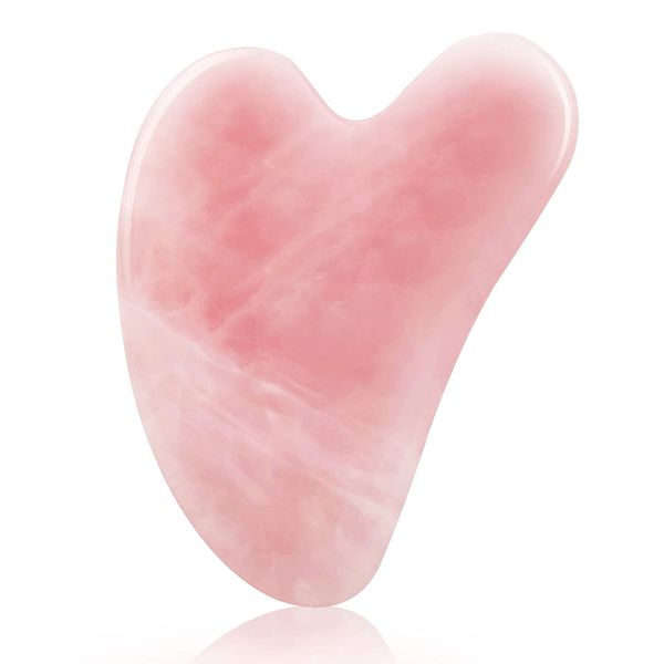 Gua Sha Strumento per massaggio al quarzo rosa Strumento per il viso per raschiare e terapia con agopuntura SPA a forma di cuore Trattamento del punto trigger al quarzo rosa sul viso