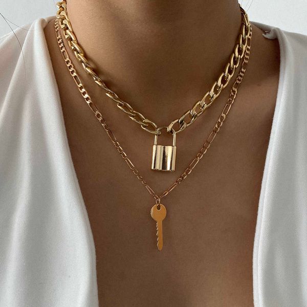 

cuban punk chain necklace, gothic gold, diaper lock, male and female couple neck zipper, shutter, piece / set, Silver