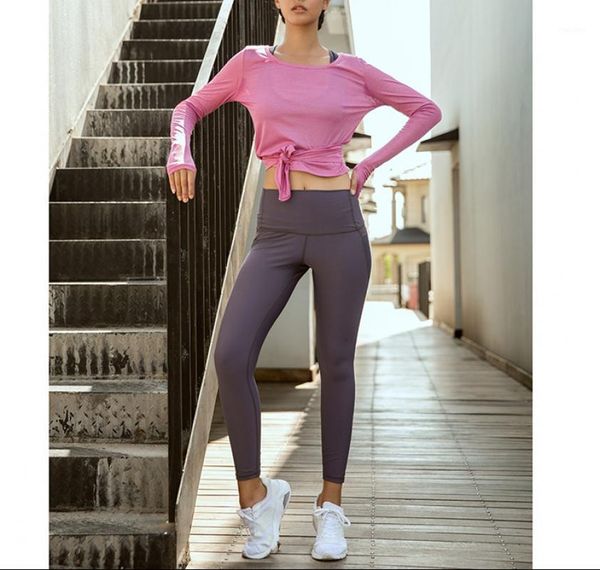 

solid long sleeve sports women fitness halter yoga shirt breathable gym activewear running coats workout clothes s-l outfit