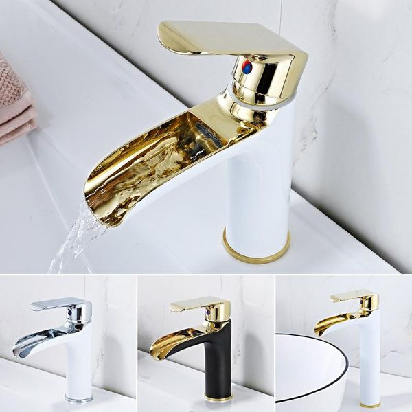

bathroom sink faucets basin faucet gold and white waterfall brass mixer tap cold