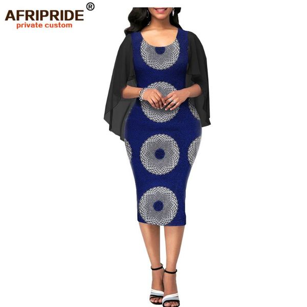 

casual dresses africa print summer dress for women afripride tailor made chiffon sleeve o-neck mid-calf length a1825091, Black;gray