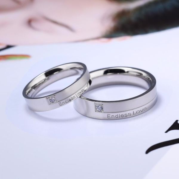 

wedding rings custom his & hers crystal bands in stainless steel endless love couple, Slivery;golden