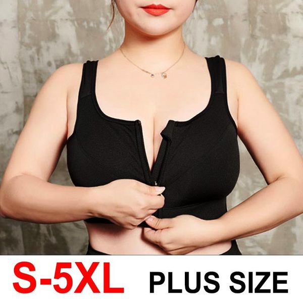 

s-5xl sports yoga bra women shockproof gym shirt sports bra front zipper big lady push up brassiere sportswear plus size, White;black
