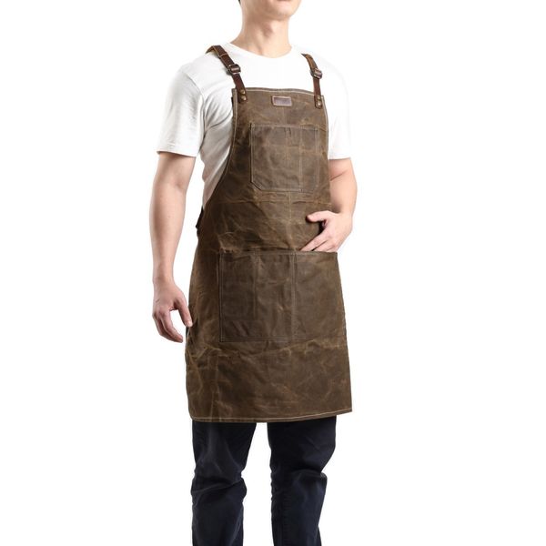 

a015 tool apron oil wax canvas with leather apron gardening aprons tool barbecue barber carpenter painter repairmans clothes