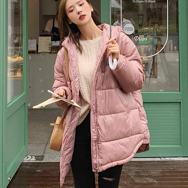 

new women hooded parkas coat fashion thick warm girls winter mid-long jacket coat parkas solid outwear jacket 201014, Black