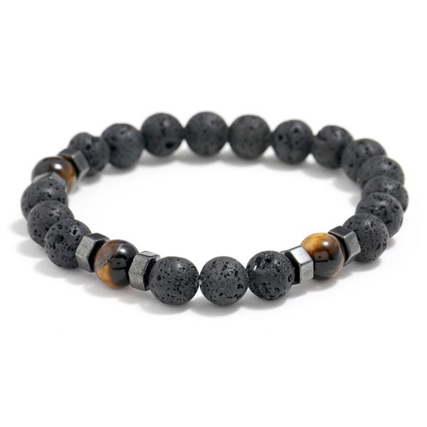 

8mm natural lava stone energy strands beaded charm bracelets elastic yoga sports jewelry for women men accessories, Black