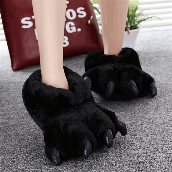 

plaw leopard slippers female faux furry fur slides indoor thick plush shoes for women's men's crazzy animal claw slipper shoes y11, Black
