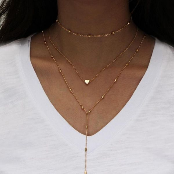 

multi layers necklace acrylic setting chain choker bead heart pearl charm y shape beaded chain necklace gold color plated, Silver