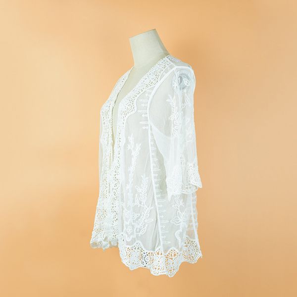 

kimono swimsuit cover ups female 2020 new white lace swimwear women see through beach dress women embroidery cover up, Black