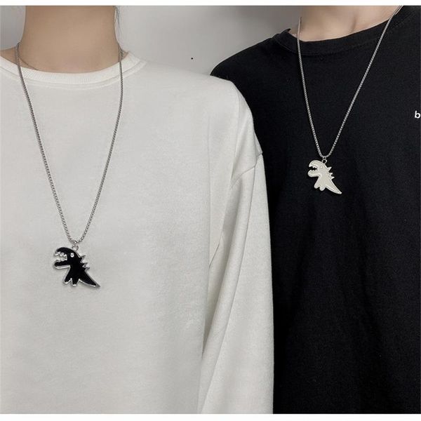 

chains trendy hip hop necklace men and women cute cartoon animal dinosaur pendant niche design couple must go out, Silver