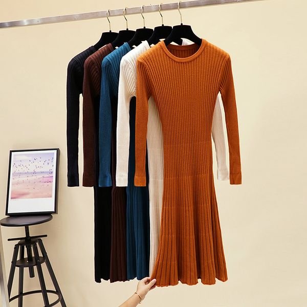 

2021 new ribbed knit women pullover autumn winter sleeve christmas sweater soft long female thick jumper pull femme hiver 5vl4, Black;gray