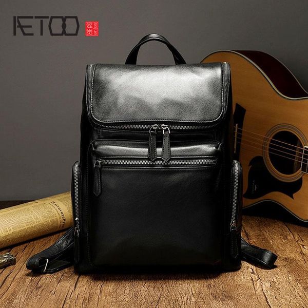 

backpack aetoo trendy brand men's backpacks, leather retro business personality computer bags, casual backpacks