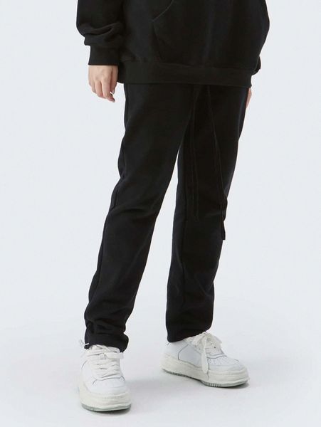 

men solid drawstring waist sweatpants m34s#, Black