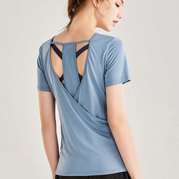 

summer sports jacket women's loose running blouse gym quick dry t-shirt slim yoga suit short sleeve, Gray