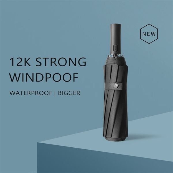 12k Forte guarda-chuva à prova de vento simples automático 116cm grandes homens s chuva mulheres dobrável grande golf paraguas 211025