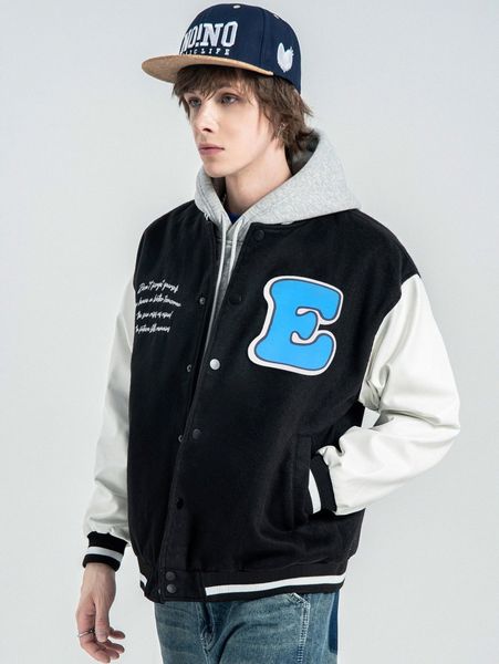 

men slogan graphic two tone bomber jacket b7jg#, Black;brown