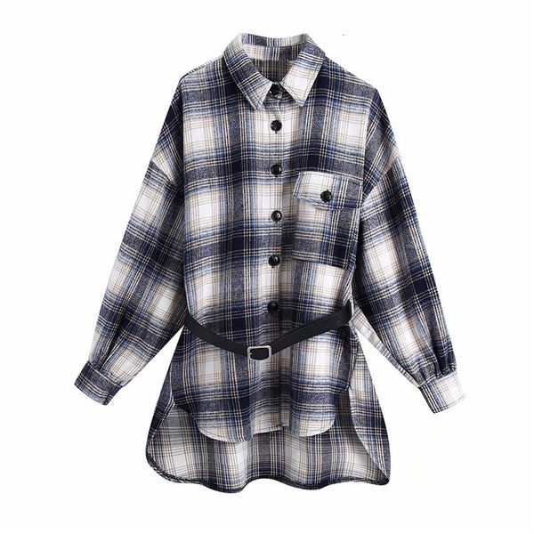 

women's trench coats evfer female jacket big, fashion fall, plaid za, blue, with belt, casual, single pocket, loose, fancy clothes ckr2, Tan;black