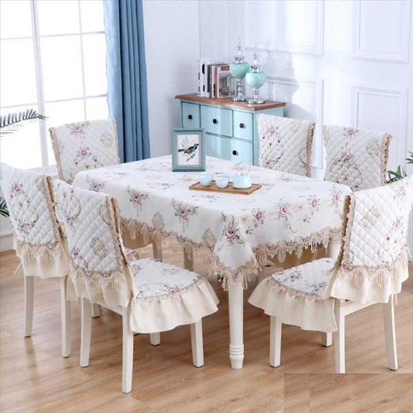 

table cloth 1-13pcs/set modern jacquard rectangle tablecloth dustproof chair cover tassel chenille simple mat