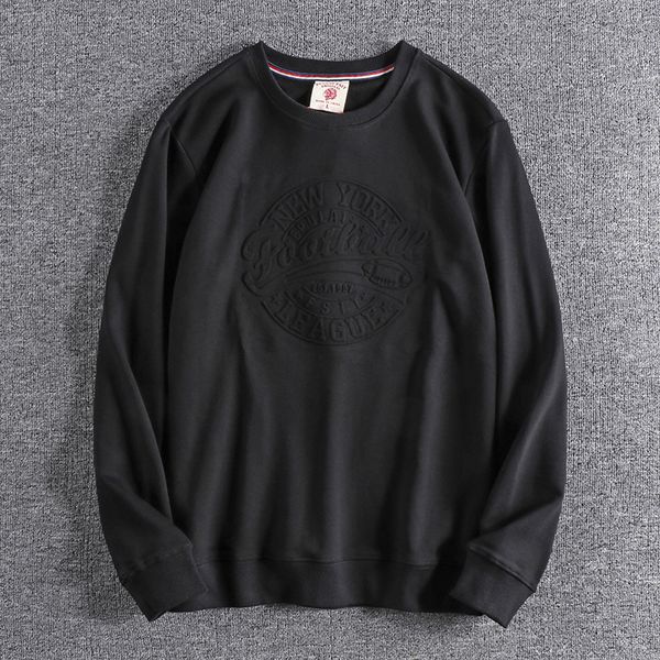 

2021 european and american new terry long sleeve fashionable embossed pattern versatile men's round neck hoodies 0598 p5hn, Black