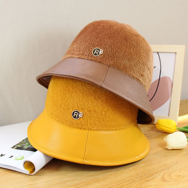 

fashion versatile hat women's plush covering fisherman's small face in autumn and winter leisure warm basin hat, Yellow