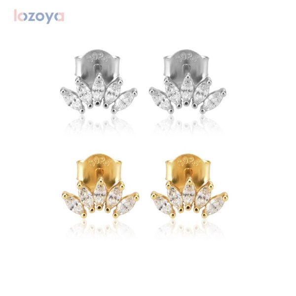 

stud lozoya 925 sterling silver gold clear ovals clips piercing earring rock punk fine jewelry tiny crystal cz zircon pendiente, Golden;silver