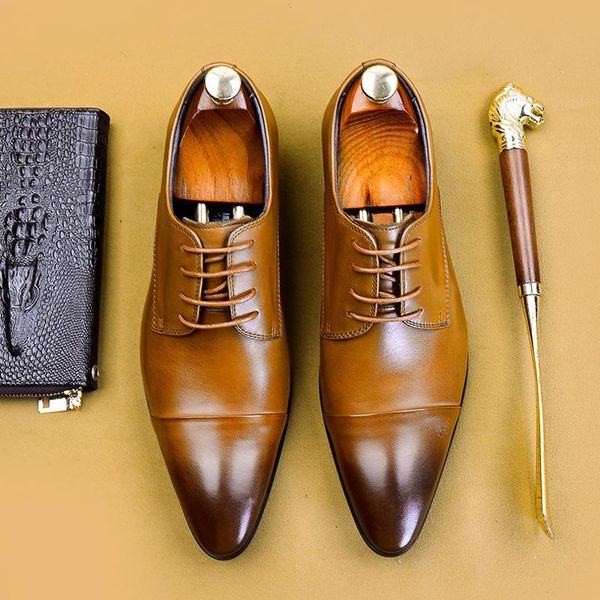 

Genuine Leather Wedding Party Business Shoes Point Toe Lace Up Gentleman Waxing Process Dress Formal Oxford Shoes for Men A91, Black