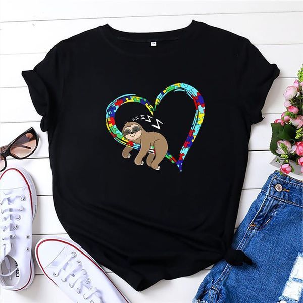 

plus size s-5xl tshirts 100%cotton new sloth heart printed tshirt women o neck short sleeve tees summer women t shirt pink, White