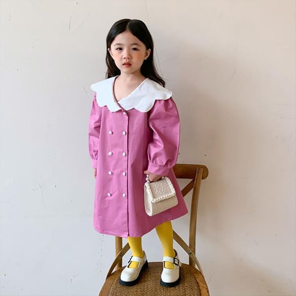 

autumn kids korean solid turn girl dress doen collar girls, Red;yellow