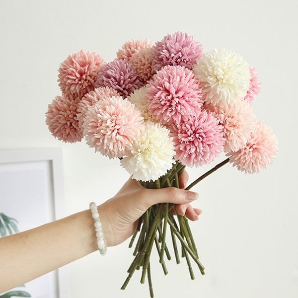 

one single artificial flower wedding bouquet diy silk dandelion flowers ball fake flowers home widding party decoration supplies