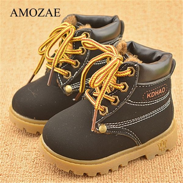 

autumn winter boys girls shoes kids keep warm boots amozae child martin boots handmade leather boots toddler kids shoes 210308, Black