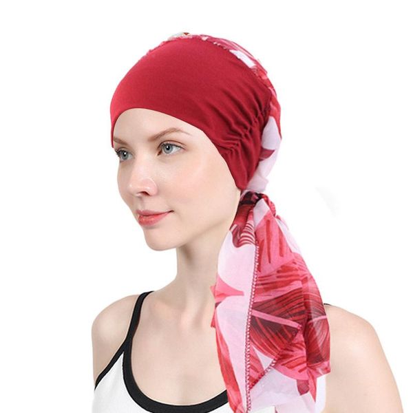 

beanie/skull caps muslim hijab womens cancer chemo silky flower print hat turban cap cover hair loss head scarf pre-tied headwear strech ban, Blue;gray