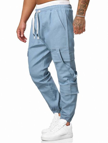 

men drawstring waist jogger jeans y1du#, Blue