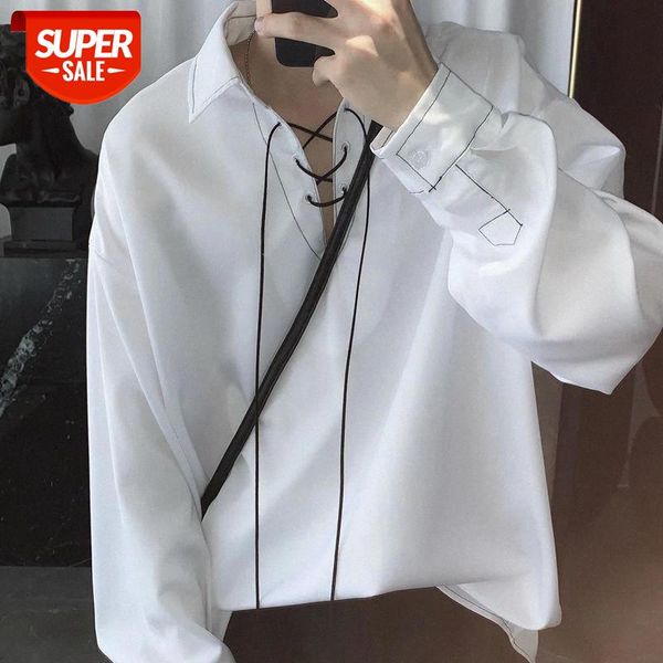 

chic blouses design blouse Women clothes Korean style ascetic ssystem tops drawstring top stitching v-neck male pullover top #aS3k, White;black