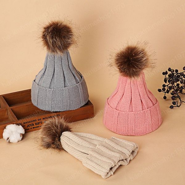 

winter autumn baby hat cute pompom kids beanie cap for girl boy solid color soft child infant bonnet hat, Yellow