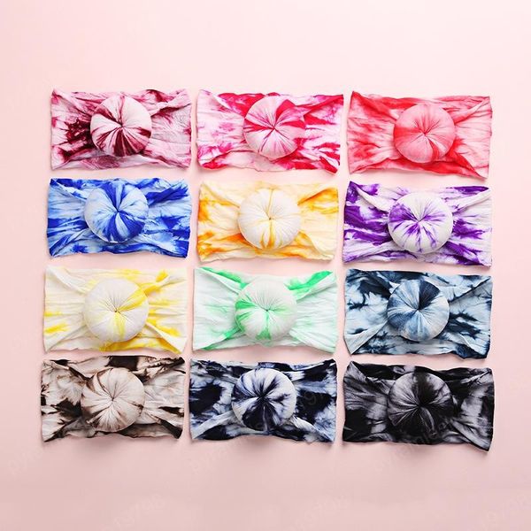 12 stili Neonate Tie Dye Ciambella Fasce per capelli Soft Summer Nylon Stretch Knot Fasce per capelli Head Wrap per i più piccoli Turbante appena nato