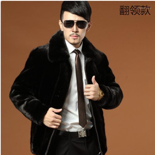 

men's fur & faux 2021 brand fashion mink men short design outerwear business casual warm overcoat costumes clothing, Black