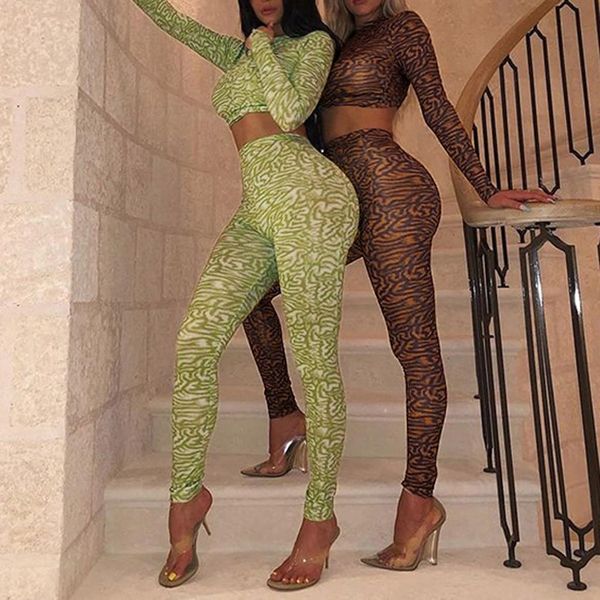 

print bodycon women tracksuit long sleeve crop women two piece set elastic waist long pants women sports suit, Gray