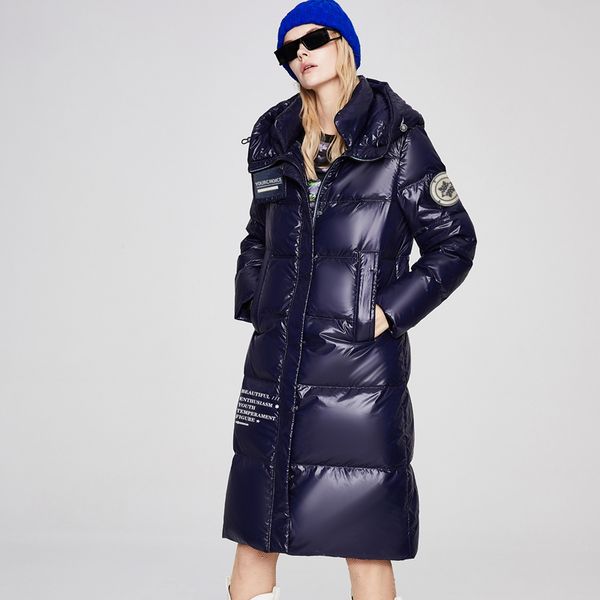 

european and american down jacket women winter long new thickened 90 warm coat, Black