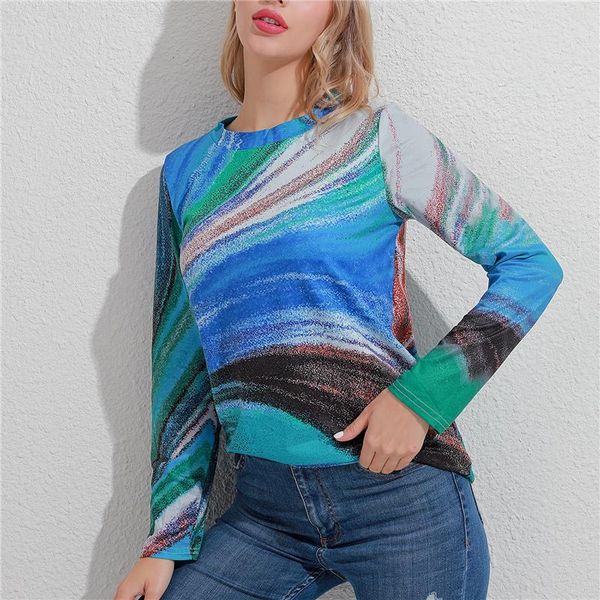 

women's t-shirt winter casual abstract painting print halloween o neck full sleeves loose long vintage streetwear, White
