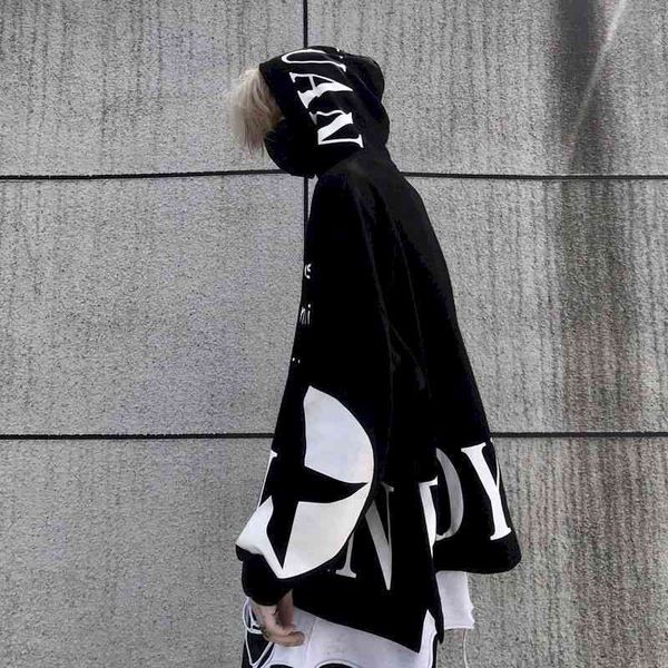 

women's hoodies & sweatshirts large masculine gothic sweatshirt, hong kong style loosely trend printed letters with student hood plus t, Black