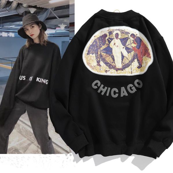 

2021 new men's women's hoodie kanye west plus veet autumn and winter sweatshirt printed astronaut pattern hip-hop clothing r0i3, Black