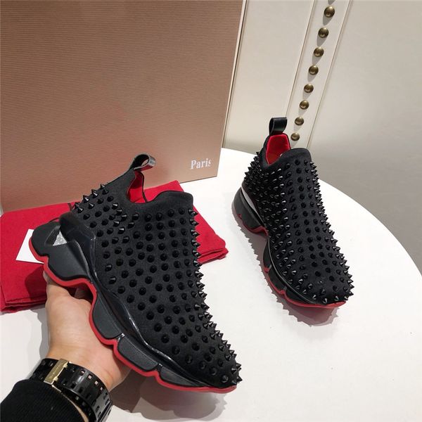 

perfect nice men women designer shoes high red bottom casual flats shoes party time strass&spikes leisure sneakers discount footwear, Black