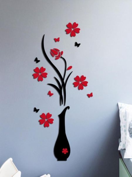 

window stickers 3d diy vases plum flower wall home decor poster removable adhesive mirror decal sticker decoration