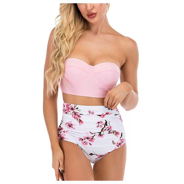 

women's swimwear floral bikini women high waist swimsuit 2021 brazilian set bandeau bodysuit female summer beachwear #g2, White;black