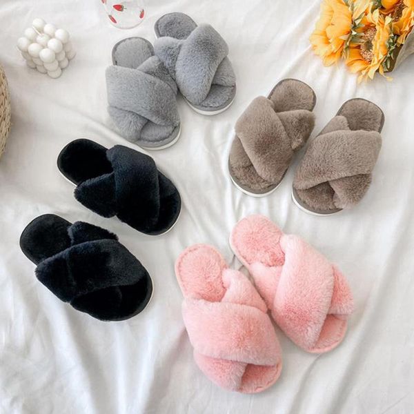 

slipper kids slippers girls warm plush indoor shoes winter floor, Black;grey