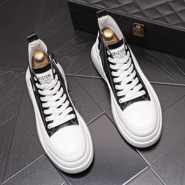 Британский стиль Black High-Top Wedding Dress Shoes мода белый дышащий повседневный кроссовки мужские кожаные тренажеры скейтборд Trend Tides House Loasafers