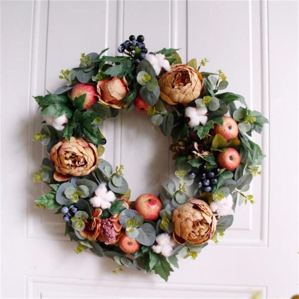 

decorative flowers & wreaths 42cm rose peony garland farmhouse autumn decoration artificial flower wreath door wedding silk wiane