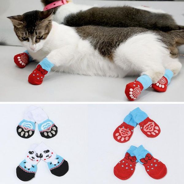 

dog apparel 4pcs/lot pet winter warm anti-slip socks bottom puppy red pink wool knitted shoes