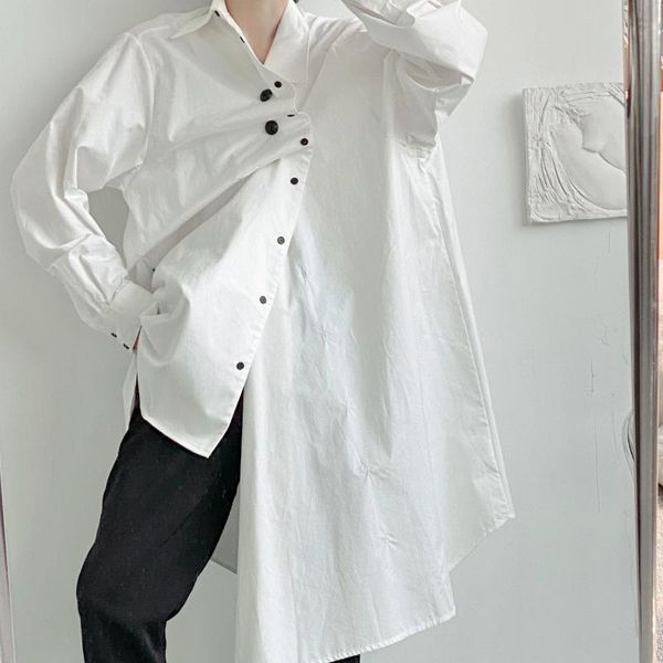 

men's casual shirts niche asymmetrical shirt men women loose punk japanese harajuku long sleeve dress male blouse, White;black